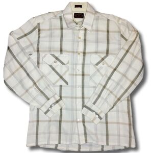 Stylish Plaid Button-Down Shirt - Cream and Gray
